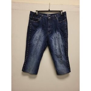 Wild Secret Jeans Womens 22 Capri Blue Denim Studded Plus Size Pants